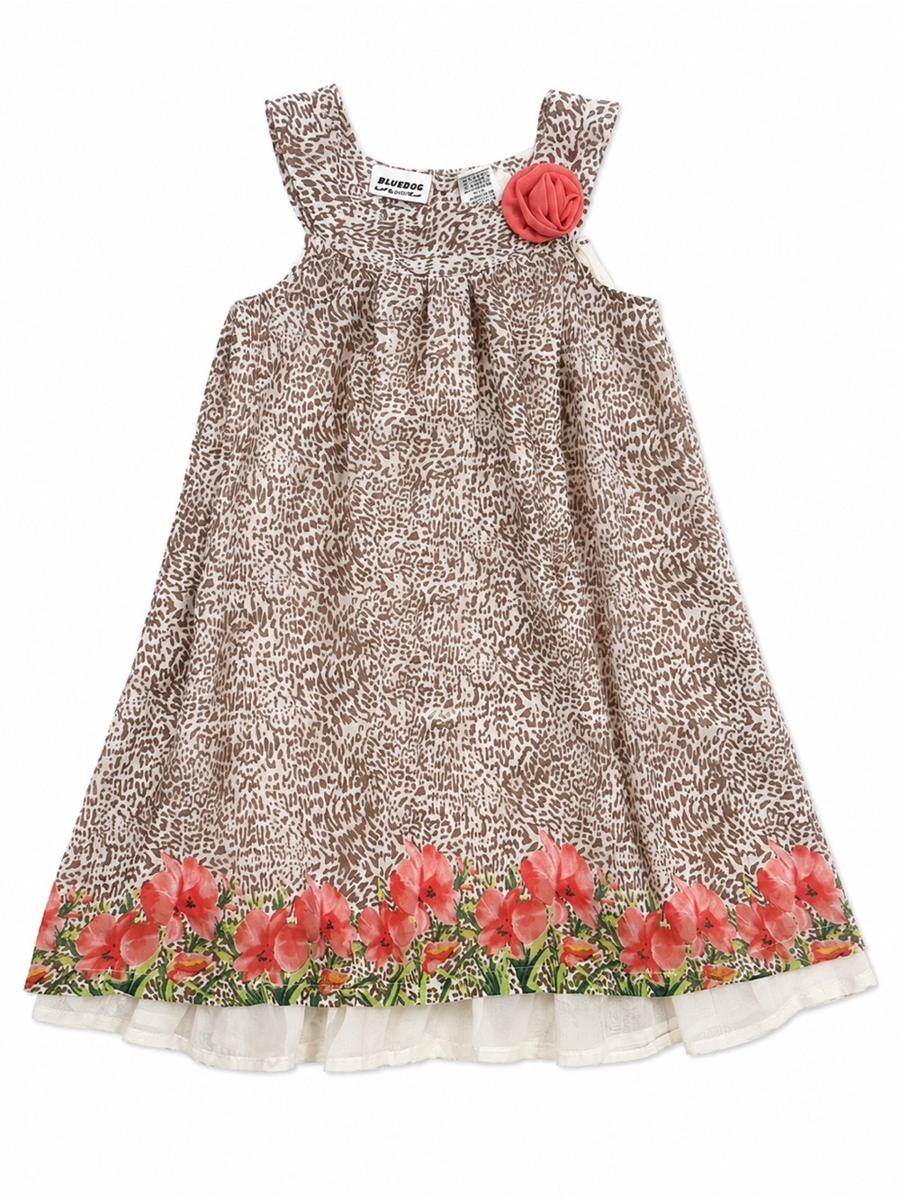 Blueberi Boulevard Girls Leopard Floral Dress Size 6X Sleeveless Coral Flower